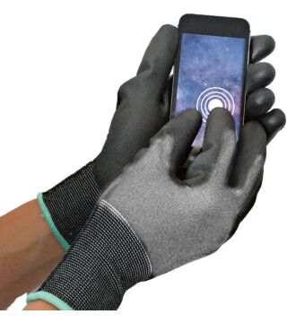 Hygostar Touchscreen Schnittschutzhandschuh CUT SAFE TOUCH grau, Cat 5, schwarze PU-Beschichtung