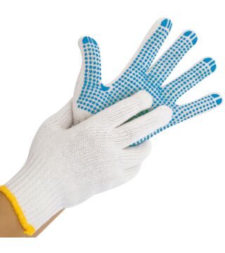 Hygostar polyester knitted glove STRUCTA I THERMO, white, one side with nubs, thermo design