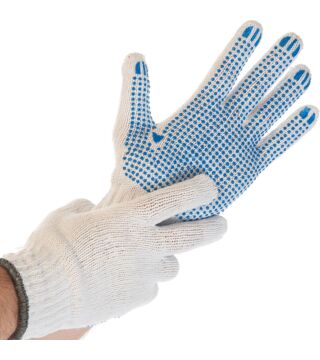 Hygostar cotton polyester knitted glove STRUCTA I, white, one side with nubs