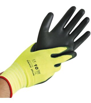 Hygostar fine knitted glove NEON ACE black PU coating, neon yellow
