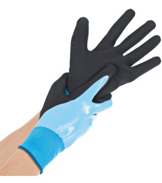 Hygostar fine knitted glove ALLFOOD NITRIL double nitrile coating, light blue