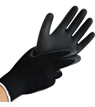 Hygostar fine knitted glove ULTRA GRIP latex foam with embossing, black