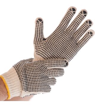 cotton polyester knitted glove STRUCTA III natural, both sides studded