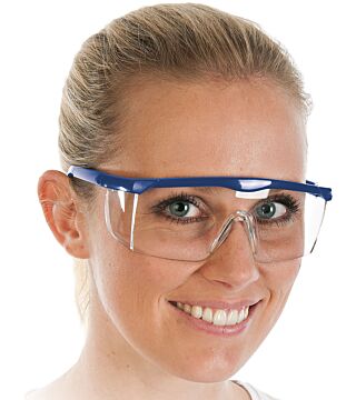Uniwersalne okulary ochronne Hygostar niebieskie, zauszniki o regulowanej długości, odporne na zarysowania