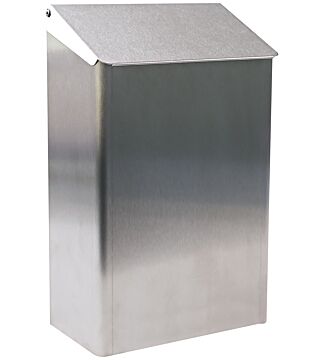 HygoClean waste bin made of stainless steel, 7 litres, with hinged lid, 350x215x115mm, for wall mounting