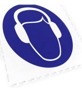 Bodenmarkierungsfliese mit Logo Gehörschutz, blau, 1 Stück, 500x500 mm
