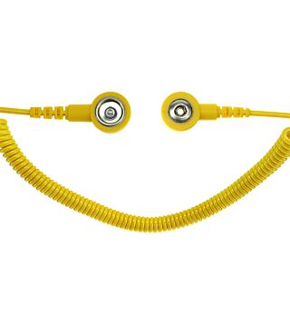 ESD spiral cable, 2 MOhm, yellow, 2,4 m, 3/10 mm push button