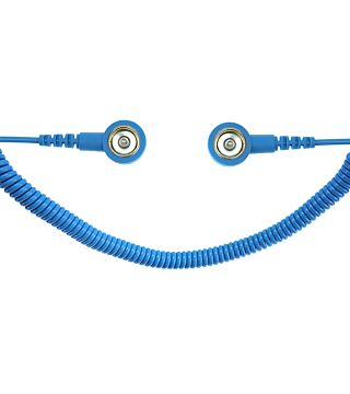 ESD spiral cable, 1 Mohm, light blue, 1,8 m, 10/10 mm push button