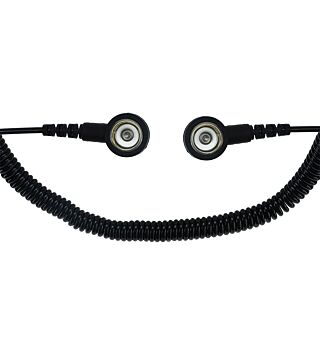 Câble en spirale ESD, 1 MOhm, noir, 2,4 m, bouton-pression 10/10 mm