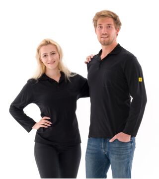 ESD polo shirt, long-sleeved, 150g/m², left sleeve with ESD symbol, black