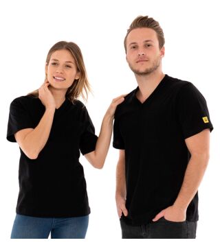 ESD T-Shirt V-neck black, breast pocket, 150g/m²