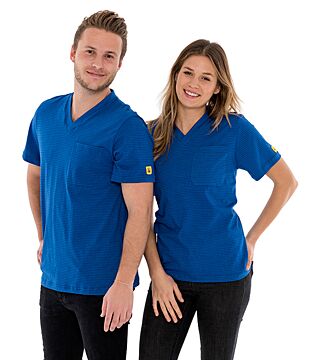 ESD T-Shirt V-neck blue, breast pocket, 150g/m²