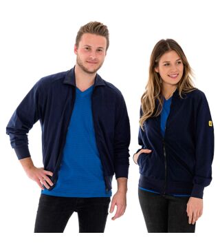 ESD sweat jacket with zip, navy blue 260g/m²