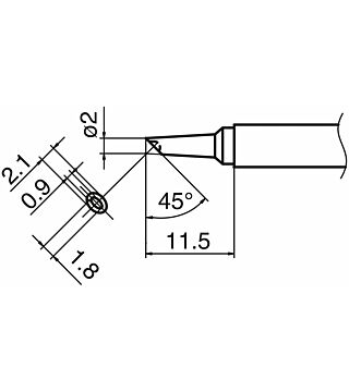 Panne à souder série T17 avec creux 2 x 1,8 mm, 45° biseautée